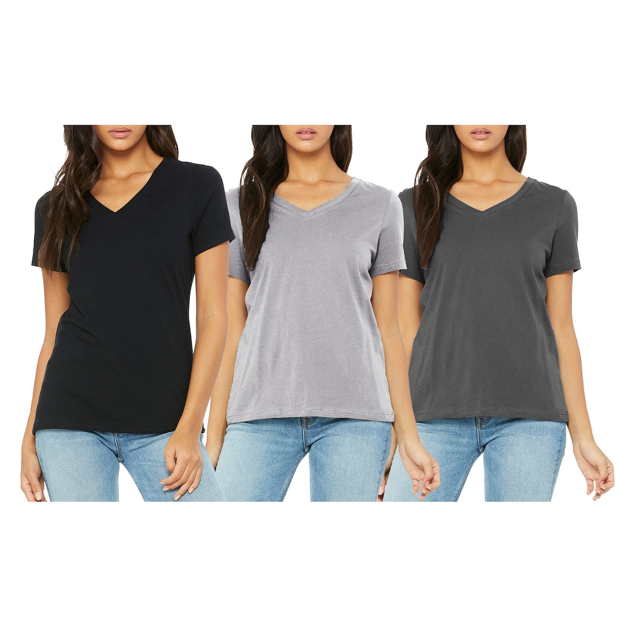 Women's Loose Fitting Short Sleeve V-Neck Tee (3-Pack)